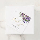 Paarse Violet Waterverfboeket Gouden Schrift Bedankjes Labels (In situ)
