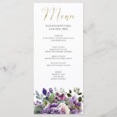 Paarse Violet Waterverfboeket Gouden Script Menu (Voorkant)