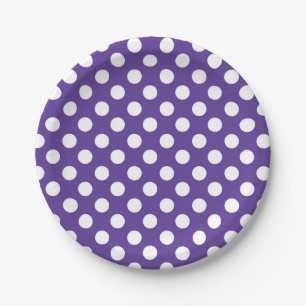 Paarse Violet & White Polka Dots Birthday Party Papieren Bordje