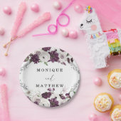 Paarse Violet White Roses Zilver Geometric Wedding Papieren Bordje (Feest)