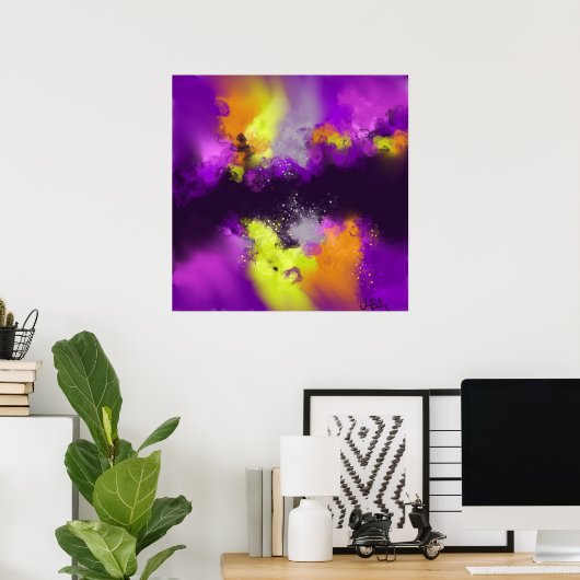 Paarse Violet Yellow Moderne Abstracte Art print (Thuiskantoor)