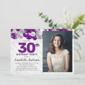 Paarse Violet Zilveren Ballon Foto Verjaardag Kaart (Staand voorkant)