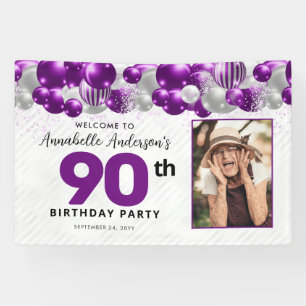 Paarse Violet Zilveren Ballon Glitter Foto Welkom Spandoek