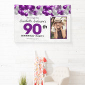 Paarse Violet Zilveren Ballon Glitter Foto Welkom Spandoek (Insitu)