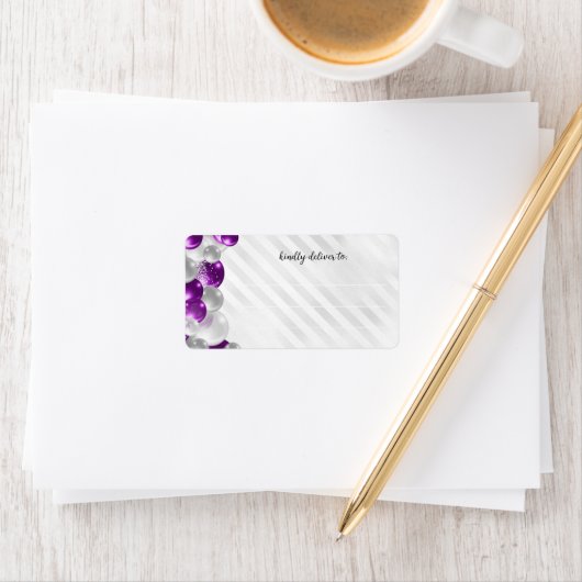 Paarse Violet Zilveren Ballon Glitter Verjaardag Etiket (Insitu)