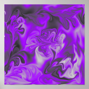 Paarse, Violet, zwart en witte vloeibare kunst Poster