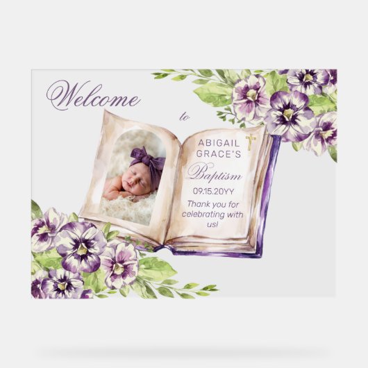 Paarse Violets Artsen Foto Uniek Baptisme Acryl Bord (Voorkant)