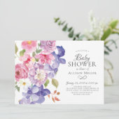 Paarse Violets Bloemen Baby Douche Uitnodigingen (Staand voorkant)