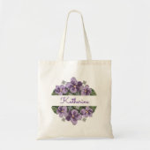 Paarse Violets Floral Name Tote Bag (Voorkant)