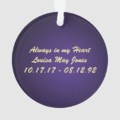 Paarse Violets Gele rozen Memorial Keepslag Ornament (achterkant)