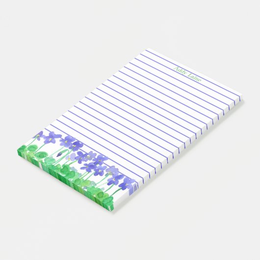 Paarse Violets Waterverf Flowers Custom Name Post-it® Notes (Schuin)