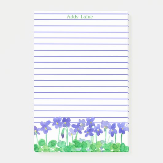 Paarse Violets Waterverf Flowers Custom Name Post-it® Notes (Voorkant)