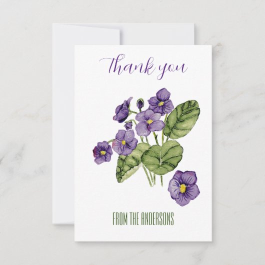 Paarse violets waterverf plat bedankje bedankkaart (Voorkant)