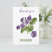 Paarse violets waterverf plat bedankje bedankkaart (Staand voorkant)