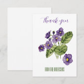 Paarse violets waterverf plat bedankje bedankkaart (Voorkant / Achterkant)
