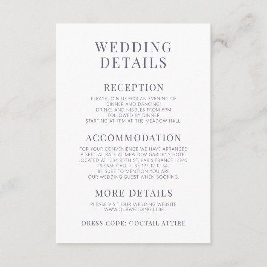 Paarse violette bloem bloeit bruiloft details kaar informatiekaartje (Voorkant)