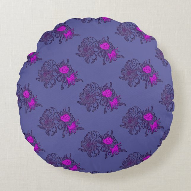 Paarse Violette Bloem Ronde Kussen (Voorkant)