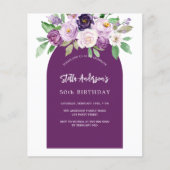 Paarse violette bloemen budget verjaardagsuitnodig (Voorkant)