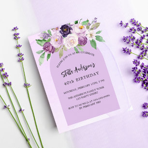 Paarse violette bloemen budget verjaardagsuitnodig flyer