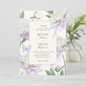 Paarse violette bloementuin bruiloft kaart (Staand voorkant)