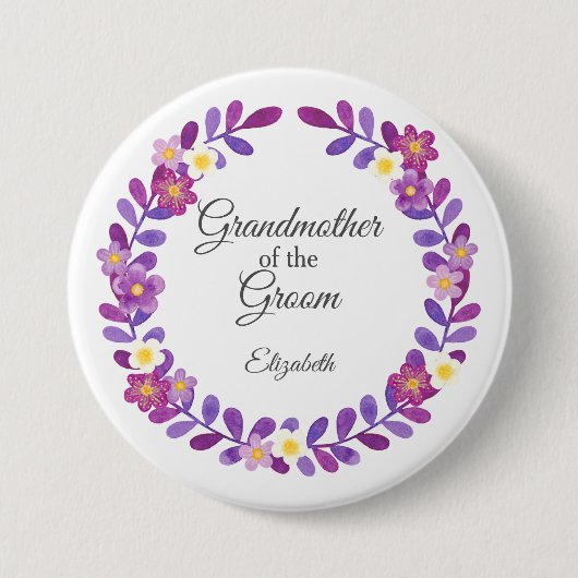 Paarse / Violette Bloemige Oma van de Bruidegom Ronde Button 7,6 Cm (Voorkant)