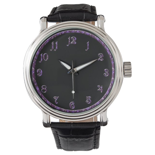 Paarse, Violette Edelsteen Horloge (Voorkant)