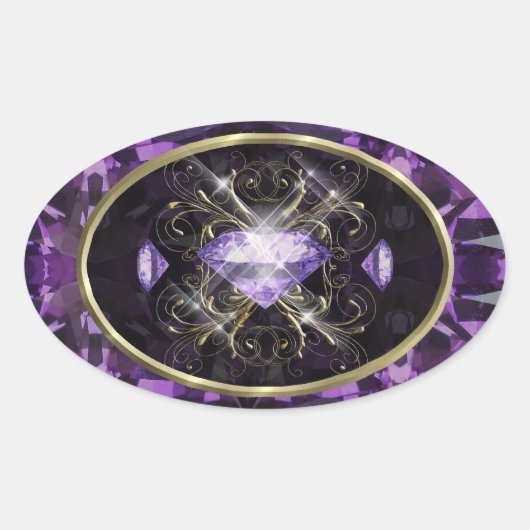 Paarse, Violette Edelsteen Ovale Sticker (Voorkant)
