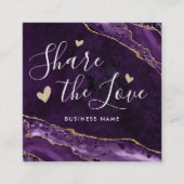 Paarse Violette Gouden Glitter Marmeren Agaat Deel Aanbevelingskaartje (Voorkant)