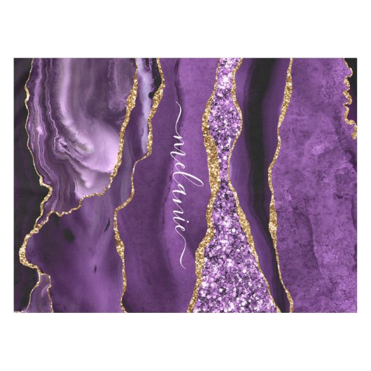 Paarse Violette Gouden Glitter Tafelkleed Aangepas (Voorkant (Horizontaal))