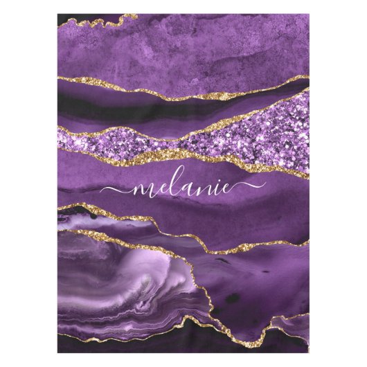 Paarse Violette Gouden Glitter Tafelkleed Aangepas (Voorkant)