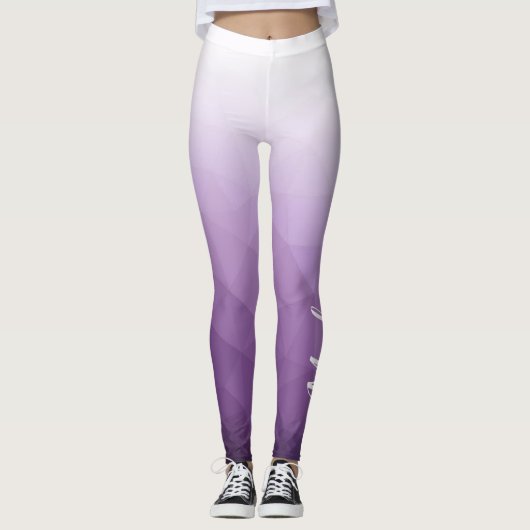 Paarse violette gradiënt geometrie mesh patroonnaa leggings (Voorkant)