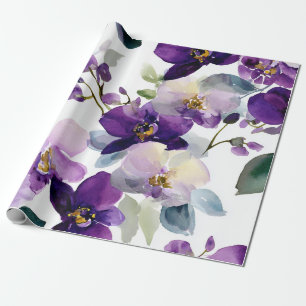 Paarse Violette Orchidee Elegante Bloemige Botanis Cadeaupapier