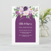 Paarse violette waterkleurige bloemen verjaardag kaart (Staand voorkant)