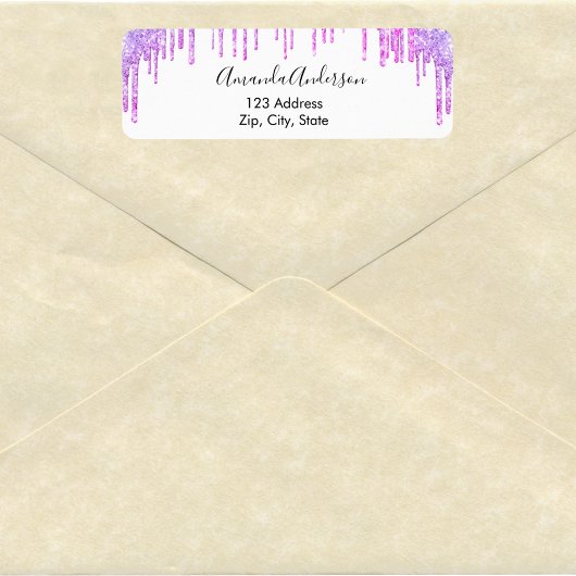 Paarse violette witte glittersluiers retouradres etiket