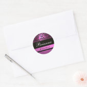 PAARSE VIOLETTE ZWARTE DAMASK RONDE STICKER (Envelop)