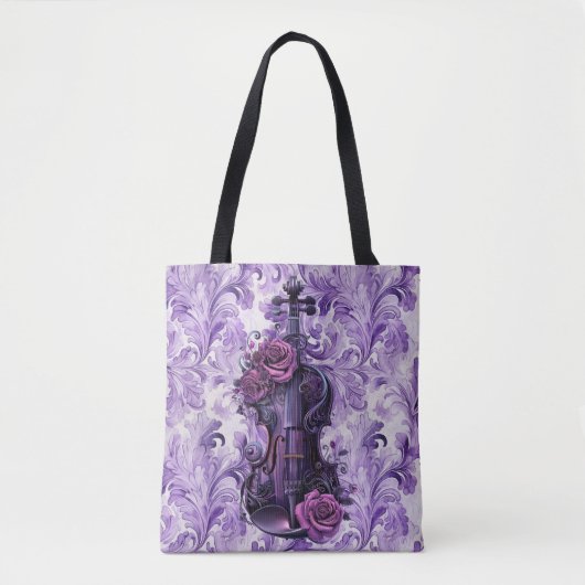 Paarse Viool op Lila Bloemen  Grote Schoudertas Tote Bag (Voorkant)