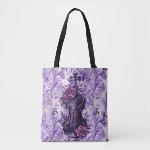 Paarse Viool op Sering Bloemen  Grote Schoudertas Tote Bag