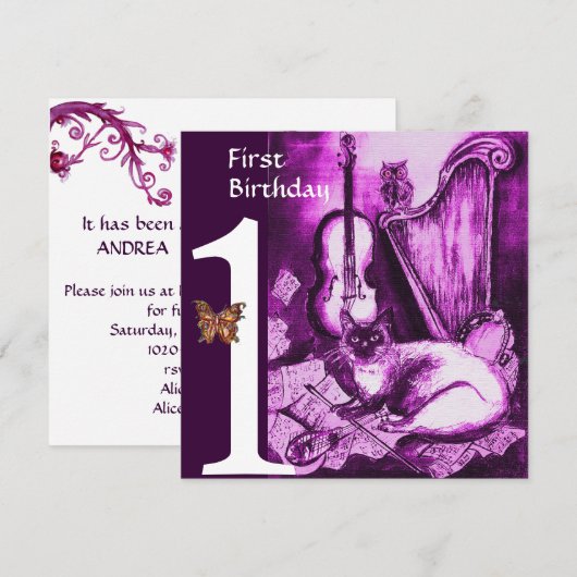 Paarse vioolpartij van de MUSICAL CAT Kaart (Voorkant / Achterkant)