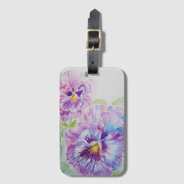 Paarse Viooltje Bloem Florale Waterverf Bagagelabe Bagagelabel
