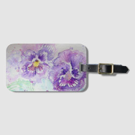 Paarse Viooltje Bloem Florale Waterverf Bagagielab Bagagelabel