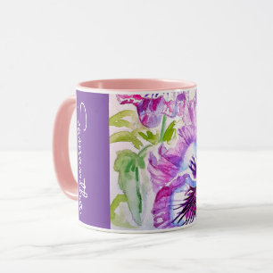 Paarse Viooltje Bloem Waterverf Vrouwelijke Naam V Mok