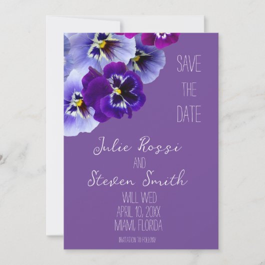 Paarse Viooltje Bloemige Save the Date (Voorkant)