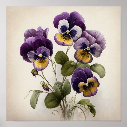 Paarse Viooltjes Bloem Kunstprint Poster (Voorkant)