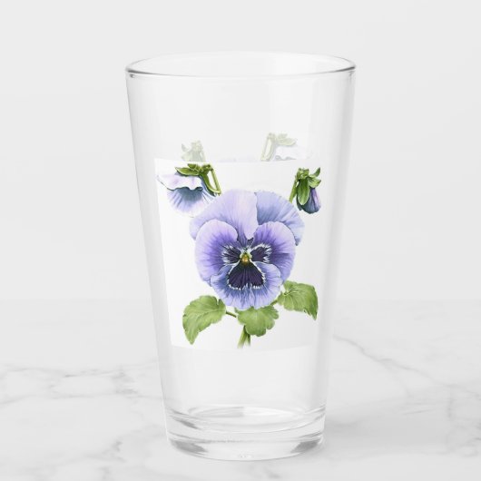 Paarse Viooltjes Bloemige Botanische Kunst Glas (Voorkant)