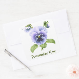 Paarse Viooltjes Bloemschilderkunst Botanische Kun Vierkante Sticker