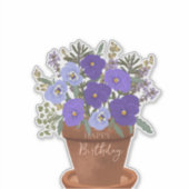 Paarse viooltjes februari geboortebloem boeket sticker (Voorkant)
