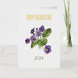 paarse viooltjes Gefeliciteerd moeder Folie Wenskaart