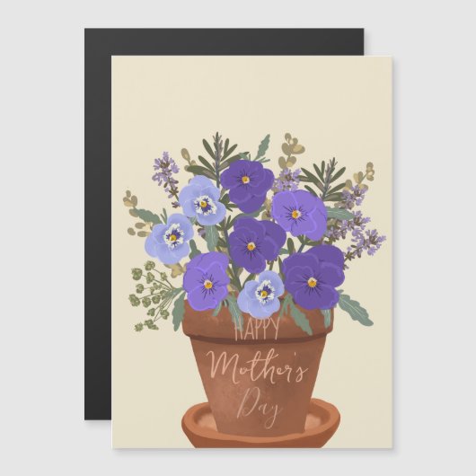 Paarse viooltjes in een pot – Moederdag bloemstuk (Voorkant / Achterkant)