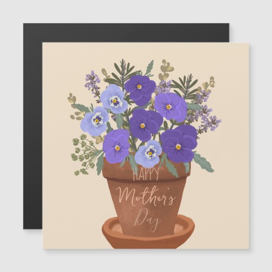 Paarse viooltjes in een pot – Moederdag bloemstuk (Voorkant / Achterkant)
