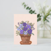 Paarse viooltjes in een pot – Moederdag bloemstuk Briefkaart (Staand voorkant)